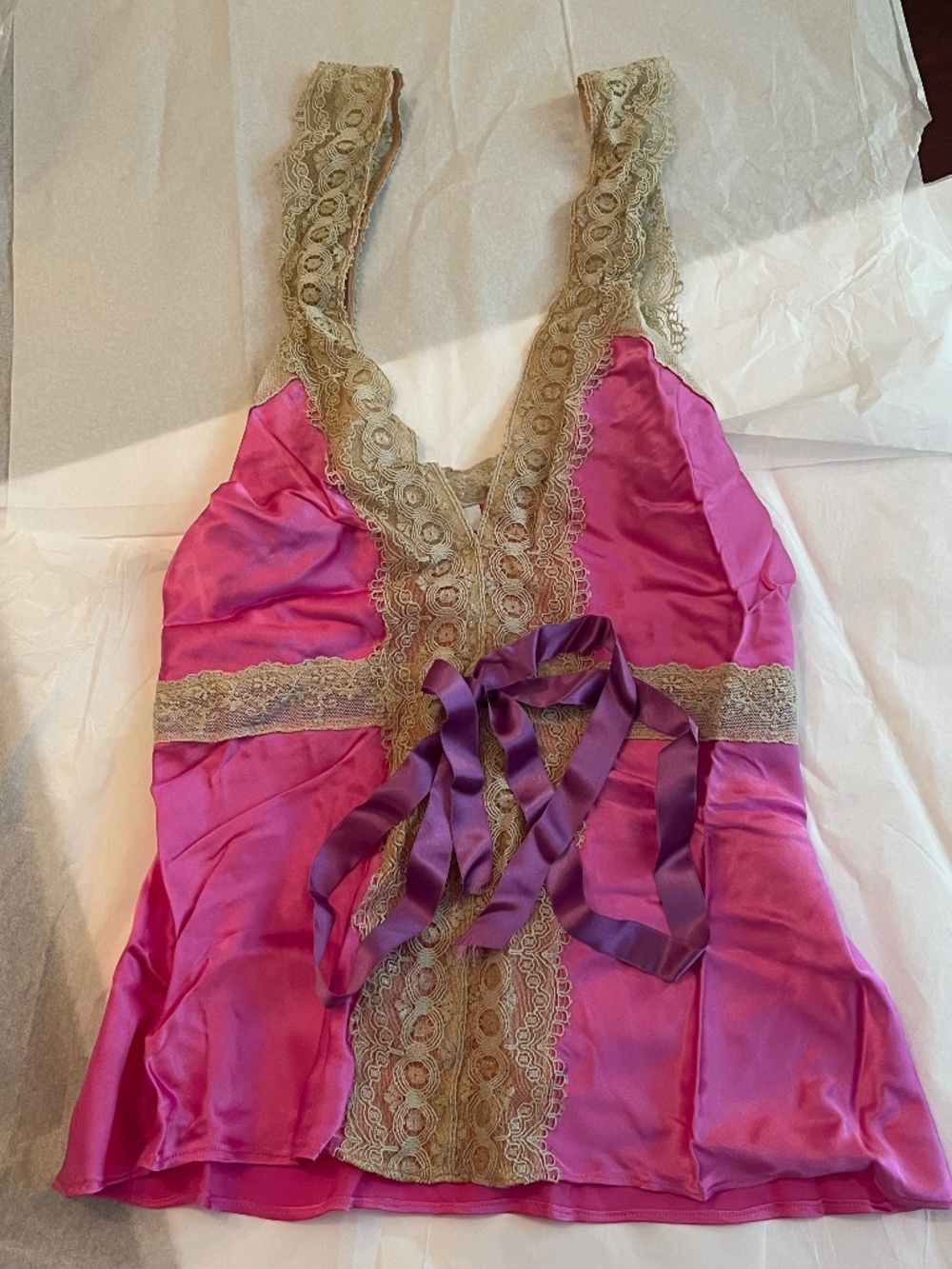 Rare! Miguelina Stephanie Silk Lace Top Size: Medium. EUC Hot Pink Purple